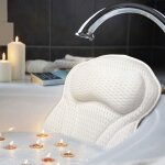 Oreiller de bain de luxe, oreiller de bain spa ergonomique avec technologie 4d air mesh et 6 ventouses ...