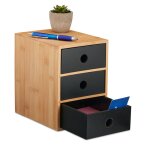 Organisateur bureau, 3 tiroirs, bambou & mdf, hxlxp : 21x15x20 cm, rangement pour ustensiles, nature ...