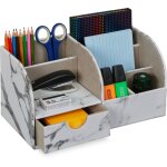 Organisateur bureau, tiroir, 6 compartiments, aspect marbre, hxlxp: 14, 5 x 28 x 14, 5 cm, rangement, ...