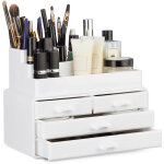 Organisateur cosm�tiques 2 parties bo�te rangement 4 tiroirs maquillage make up, blanc - relaxdays