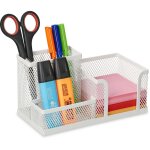 Organiseur bureau, 3 compartiments, aspect maille, hlp : 10 x 18, 5 x 9, 5 cm, bloc mmo et porte - stylos, ...