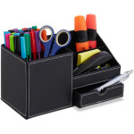 Organiseur pour bureau, 3 compartiments & tiroir, h x l x p : 12x22, 5x11 cm, range - crayons, noir - ...