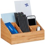 Organiseur de bureau, 6 compartiments pour stylos, feuilles, lettres, agrafeuses, bambou, naturel - relaxdays ...