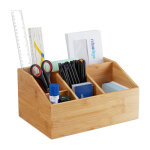 Organiseur de bureau bambou, 6 compartiments, organisateur crayon, bo�te rangement hlp 14x28x19, 5 cm, ...