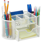 Organiseur de bureau, organisateur de table pour stylos et, mtal, maille, hlp 10, 5 x 22 x 11 cm, blanc ...