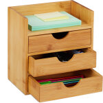 Organiseur de table de bureau, rangement, 3 tiroirs, pour les ustensiles bureau, bambou, 21x20x13 cm ...