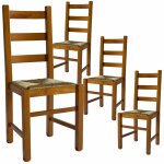 Altobuy - orta - lot de 4 chaises teint chne et assises en paille