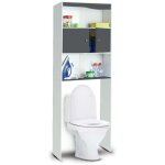 Meuble étagère wc 2 portes effet bois Meuble étagère wc 2 portes effet bois