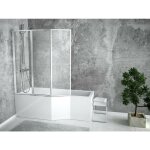 Otitec - baignoire bain douche gauche avec pare baignoire 3 volets + tablier de baignoire blanc integra ...