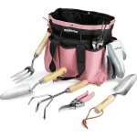 Outils de jardinage rose 8 pices, ensemble de jardinage en acier inoxydable lourd avec poigne de bois, ...