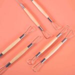 Outils de mod�lisation � double extr�mit� avec manche en bois de 6 pi�ces, outils de sculpture pour argile, ...