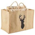 Outils et nature - sac à bûches tete de cerf en toile de jute plastifié 30x60x40cm Outils et nature - sac à bûches tete de cerf en toile de jute plastifié 30x60x40cm