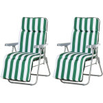 Lot de 2 chaise longue bain de soleil adjustable pliable transat lit de jardin en acier vert + blanc