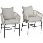 Outsunny - lot de 2 fauteuils de jardin avec coussins métal cordes pe noir gris Outsunny - lot de 2 fauteuils de jardin avec coussins métal cordes pe noir gris