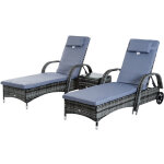 Outsunny - lot de 2 bains de soleil inclinables tout confort avec table d'appoint résine tressée gris ... Outsunny - lot de 2 bains de soleil inclinables tout confort avec table d'appoint résine tressée gris ...
