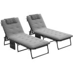 Lot de 2 transats bains de soleil pliables inclinables - t�ti�re, matelas �pais - m�tal tissu gris