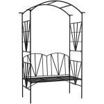 Arche de jardin avec banc 2 places dim. 115l x 54l x 203h cm m�tal thermolaqu� noir