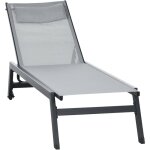 Bain de soleil transat inclinable 5 positions - t�ti�re, 2 roulettes - alu. textil�ne gris
