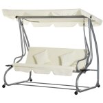 Balancelle de jardin 3 places convertible toit inclinaison rglable 2 tablettes support acier poxy gris ...