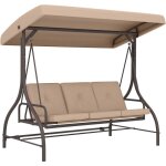 Balancelle de jardin convertible 3 places avec coussins m�tal polyester kaki