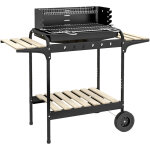 Barbecue � charbon sur pied grille r�glable 2 roues 3 �tag�res r�cup�rateur de cendres noir
