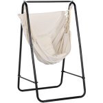 Outsunny - chaise suspendue de jardin avec support et coussin acier noir coton beige