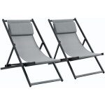 Lot de chiliennes fauteuils de jardin inclinables avec t�ti�re alu noir textil�ne gris