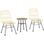 Outsunny - ensemble bistro de jardin 2 places 3 pices style exotique 2 chaises + table basse ronde mtal ...