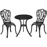 Outsunny - ensemble salon de jardin 2 places avec table ronde style rtro fonte alu noir