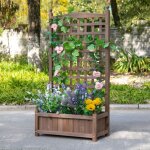 Outsunny jardini�re avec treillis - bac � fleurs - jardini�re sur pied - dim. 64l x 28l x 120h cm inserts ...