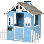 Maison de jeux enfant - jeu plein air maisonnette enfant - dim. 151l x 112l x 142h cm - bois sapin bleu ...