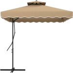 Parasol d�port� carr� pied en croix double toit lambrequin vague douce kaki