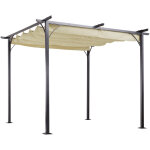 Pergola rtractable 3l x 3l x 2, 30h m structure mtal poxy anticorrosion noire + toile polyester haute ...