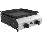 Plancha gaz portable antiadh�sive 2 br�leurs 4, 8 kw surface cuisson 40l x 34l cm acier inox �maill�