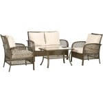 Outsunny - salon de jardin 4 places 4 pices style colonial table basse coussins beige inclus rsine ...