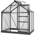 Serre de jardin aluminium polycarbonate 2, 51 m dim. 1, 9l x 1, 32l x 2, 01h m lucarne, porte coulissante ...
