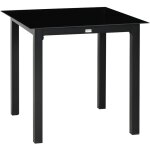 Table de jardin carre 4 personnes dim. 80l x 80l x 74h cm alu. plateau verre tremp noir