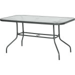 Table de jardin rectangulaire dim. 140l x 80l x 70h cm m�tal �poxy gris plateau verre tremp�