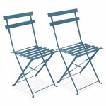 Oviala - lot de 2 chaises pliantes en acier bleu pacific