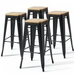Oviala - lot de 4 tabourets de bar en acier noir mat