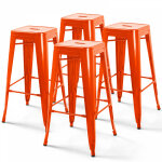 Lot de 4 tabourets de bar en acier orange brillant