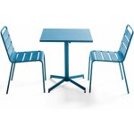 Oviala - ensemble table de jardin carrée et 2 chaises métal bleu pacific - palavas Oviala - ensemble table de jardin carrée et 2 chaises métal bleu pacific - palavas