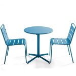 Oviala - ensemble table de jardin ronde et 2 chaises mtal bleu pacific - palavas