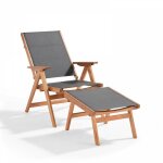 Oviala - fauteuil relax en bois d'eucalyptus avec repose - pieds gris Oviala - fauteuil relax en bois d'eucalyptus avec repose - pieds gris