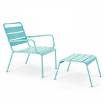 Oviala - fauteuil relax et repose pied en mtal turquoise - palavas