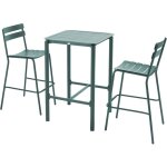 Oviala - table haute de terrasse avec 2 chaises en aluminium vert fonc�