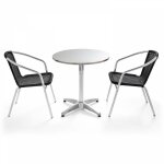 Table de jardin ronde en aluminium et 2 fauteuils