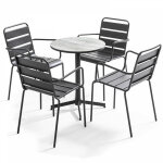 Oviala - table de jardin ronde 4 fauteuils acier gris - tivoli