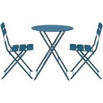 Oviala - table de terrasse ronde pliante et 2 chaises pliantes bleu pacific