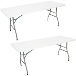 Oxeo - lot de 2 tables pliantes jardin - 180cm - portable avec poigne - table camping pique nique 8 ...